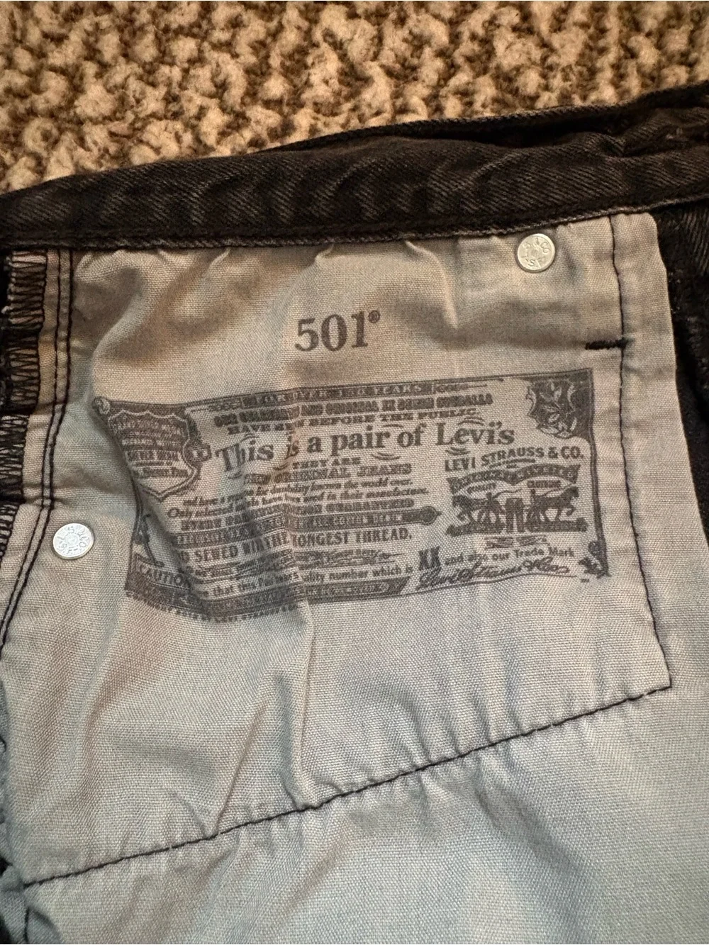 Levi's Black High-Rise Button-Fly Distressed Denim Shorts - Picture 3 of 6